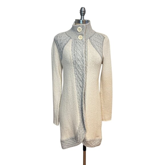 Prana Cardigan Sweater Angelica Cable Knit Gray Wool Mohair Bland Trim Small - Picture 2 of 6